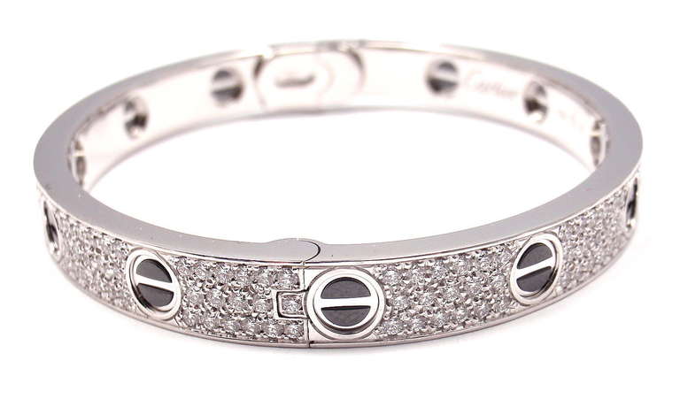 Modern Cartier White Gold Diamond Cearamic LOVE Bangle Bracelet Size 17