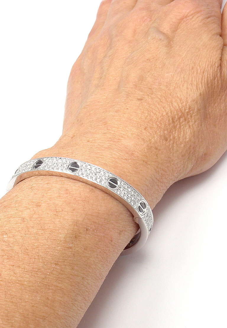 Women's or Men's Cartier White Gold Diamond Cearamic LOVE Bangle Bracelet Size 17
