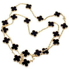 Van Cleef & Arpels Vintage Alhambra Yellow Gold 20 Motif Onyx Necklace