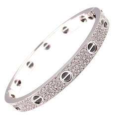 Cartier White Gold Diamond Cearamic LOVE Bangle Bracelet Size 17