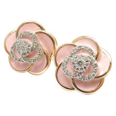 Roberto Coin Rose gold Pink enamel and Diamonds Flower Earrings.