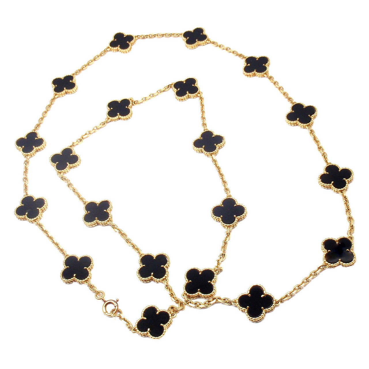 Van Cleef & Arpels Vintage Alhambra Twenty-Motif Black Onyx Gold Necklace