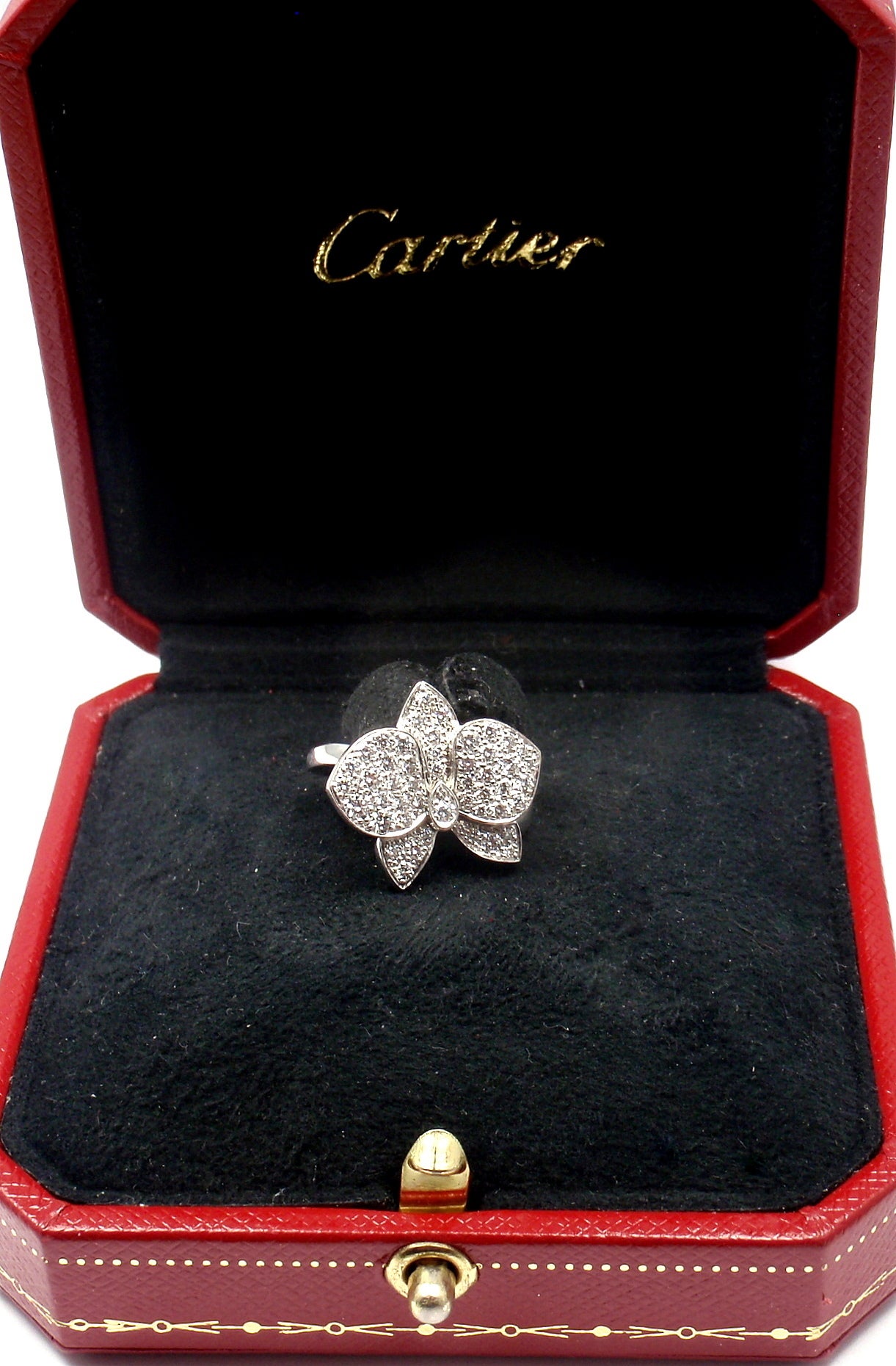 Cartier Caresse D'orchidées Orchid Flower Diamond Gold Cocktail Ring For Sale 3