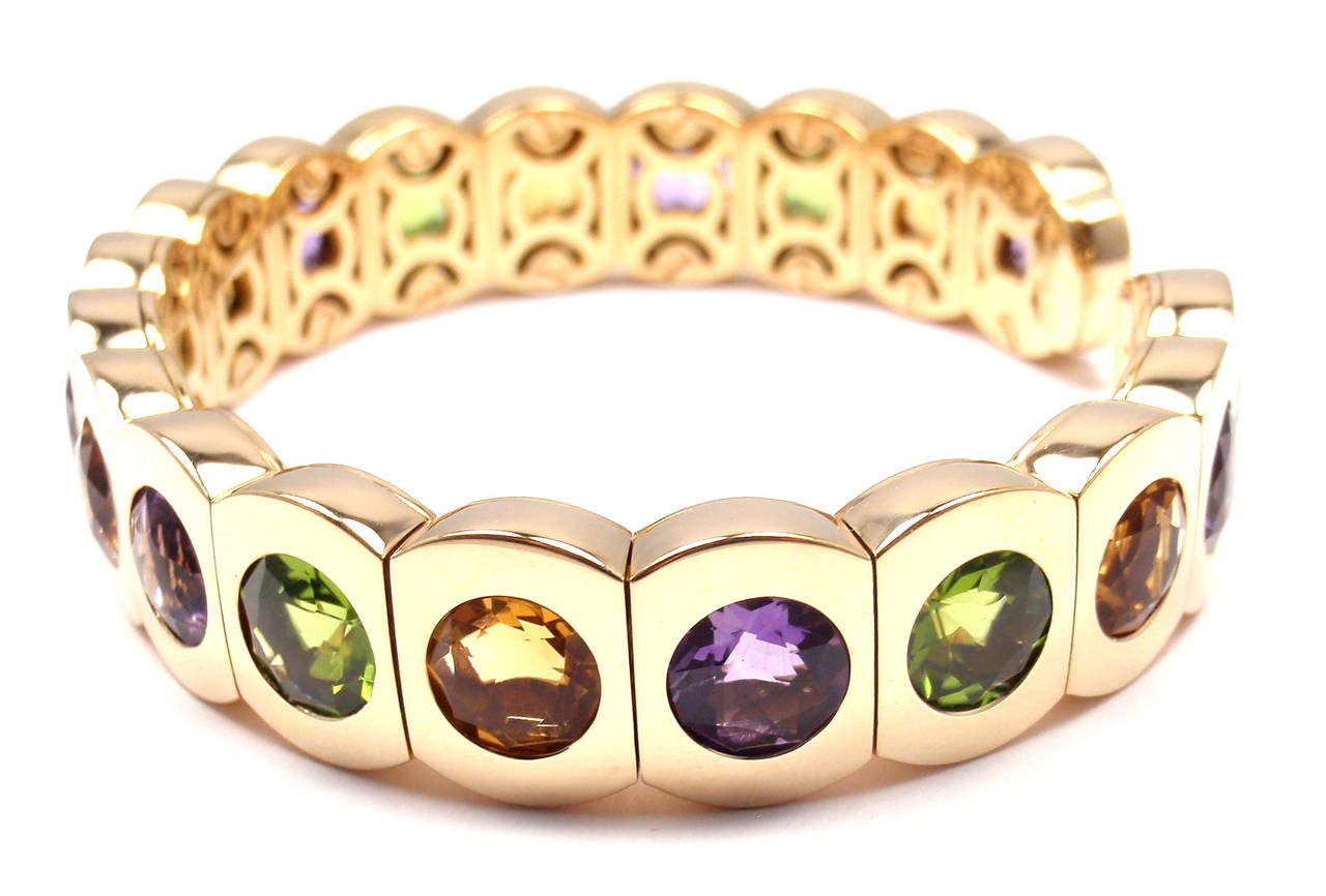 Chanel Multi Color Stone Yellow Gold Cuff Bangle Bracelet