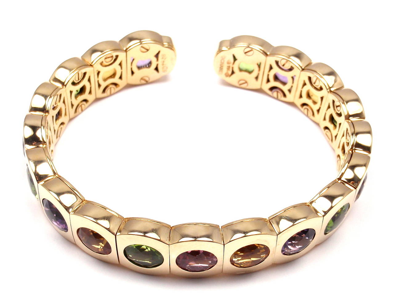 Chanel Multi Color Stone Yellow Gold Cuff Bangle Bracelet 1