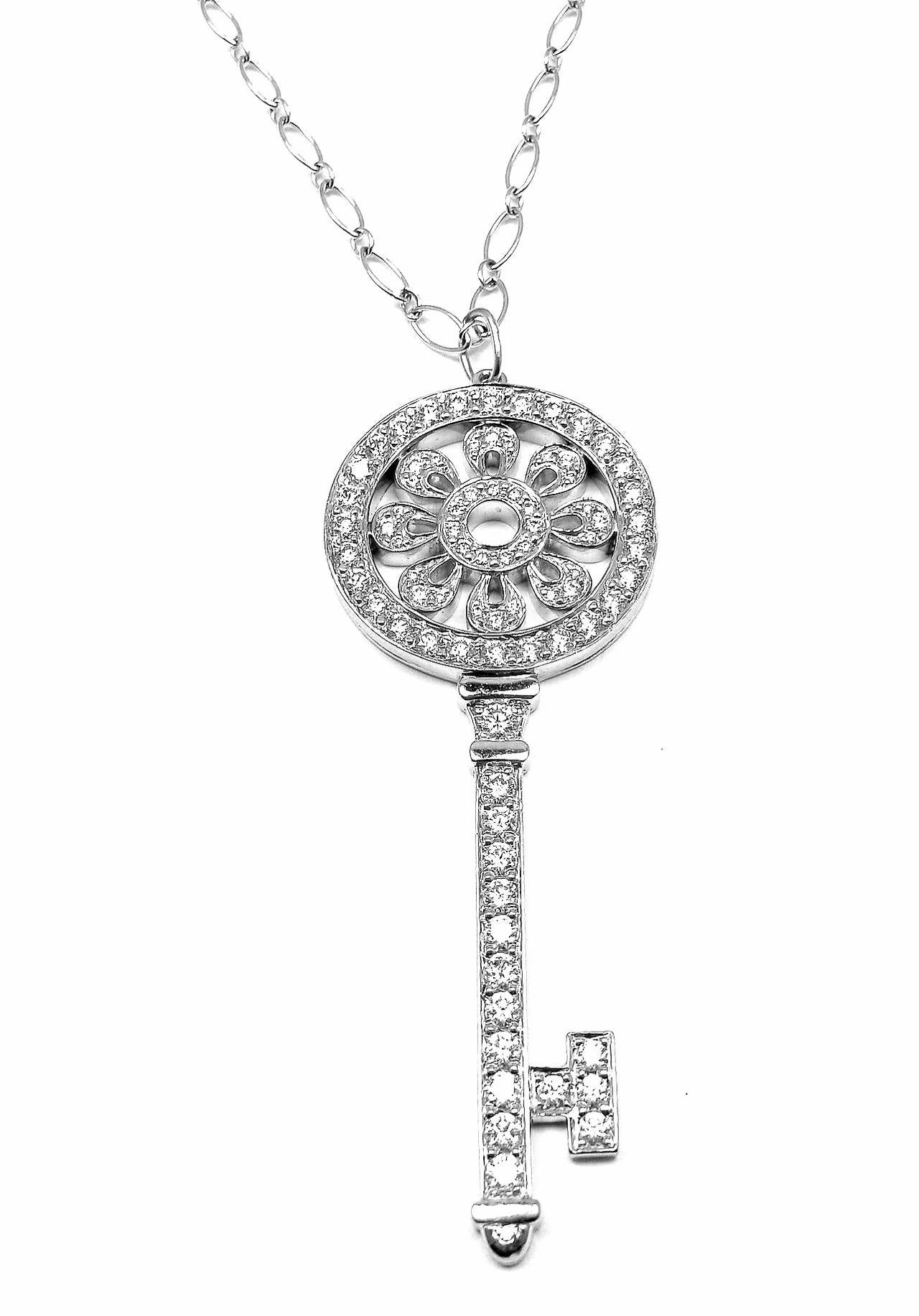 Women's Tiffany & Co. Diamond Gold Platinum Petals Key Pendant Necklace
