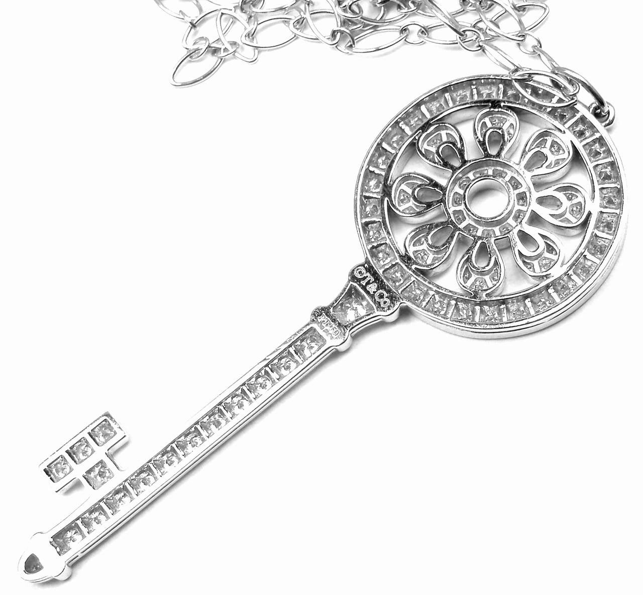 Tiffany & Co. Diamond Gold Platinum Petals Key Pendant Necklace 2