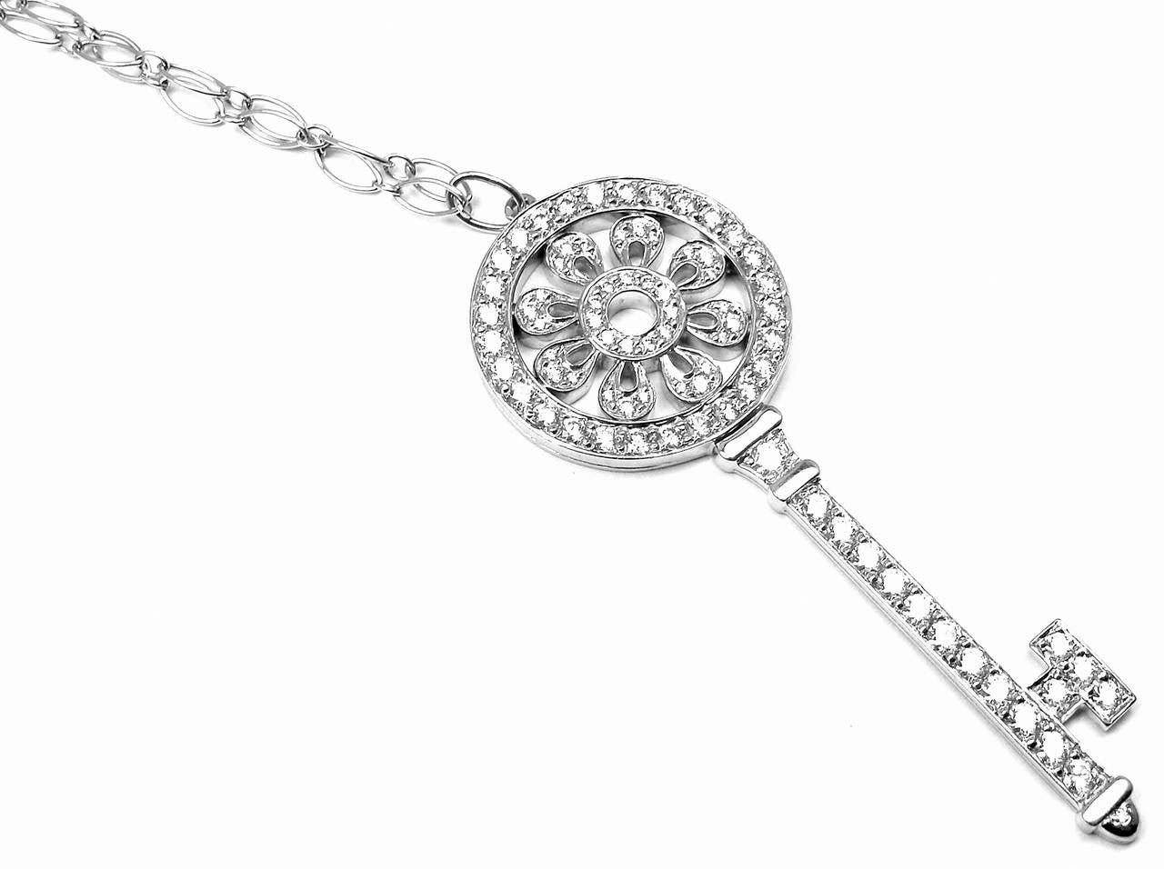 Tiffany & Co. Diamond Gold Platinum Petals Key Pendant Necklace 1