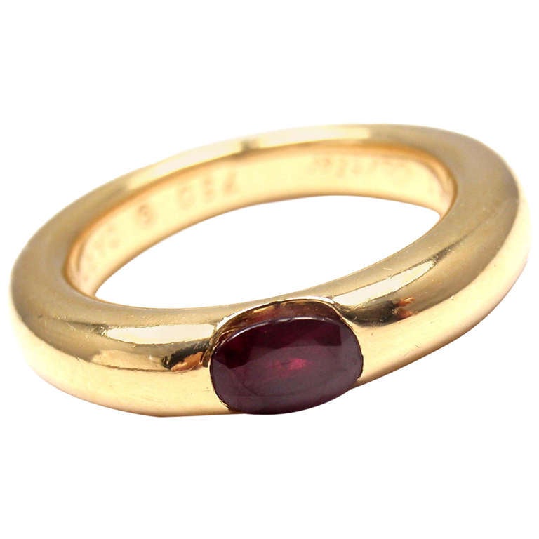CARTIER Ellipse Ruby Yellow Gold Band Ring at 1stDibs
