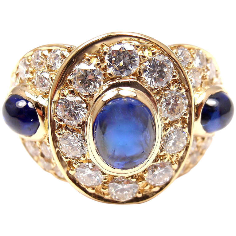 Van Cleef and Arpels Sapphire Diamond Yellow Gold Ring at 1stdibs