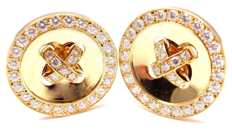 18k Yellow Gold Diamond Button Earrings by Van Cleef & Arpels. These earrings come with service paper from Van Cleef & Arpels store.

With 66 round brilliant cut diamonds VVS1 clarity, E color total weight approx. 2.50ct. These earrings are made