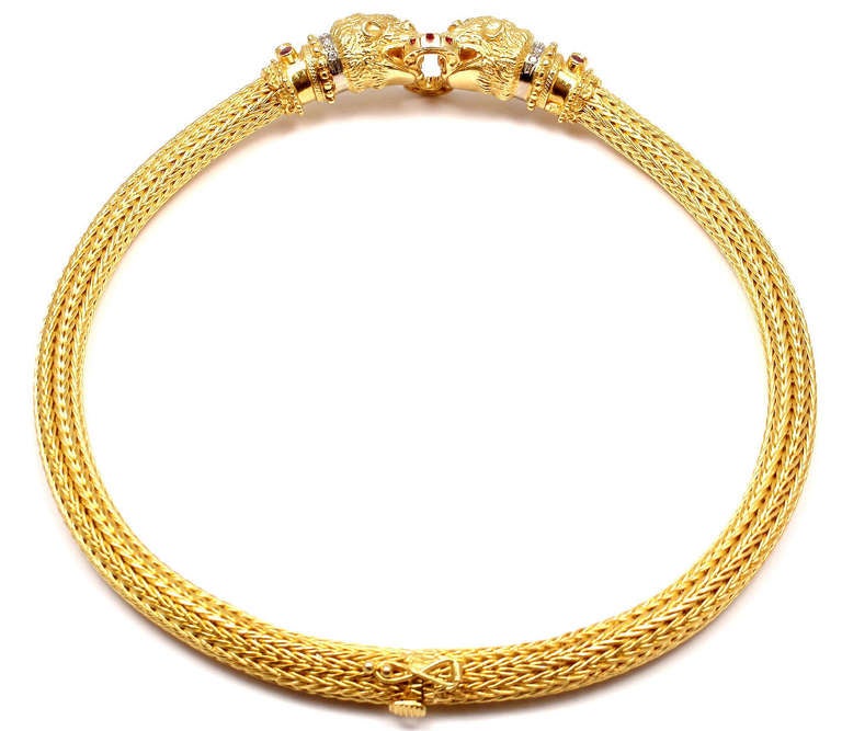Women's or Men's Ilias Lalaounis Yellow Gold Diamond Ruby Sapphire Chimera Necklace