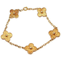 Van Cleef & Arpels Vintage Alhambra Five Motif Gold Link Bracelet