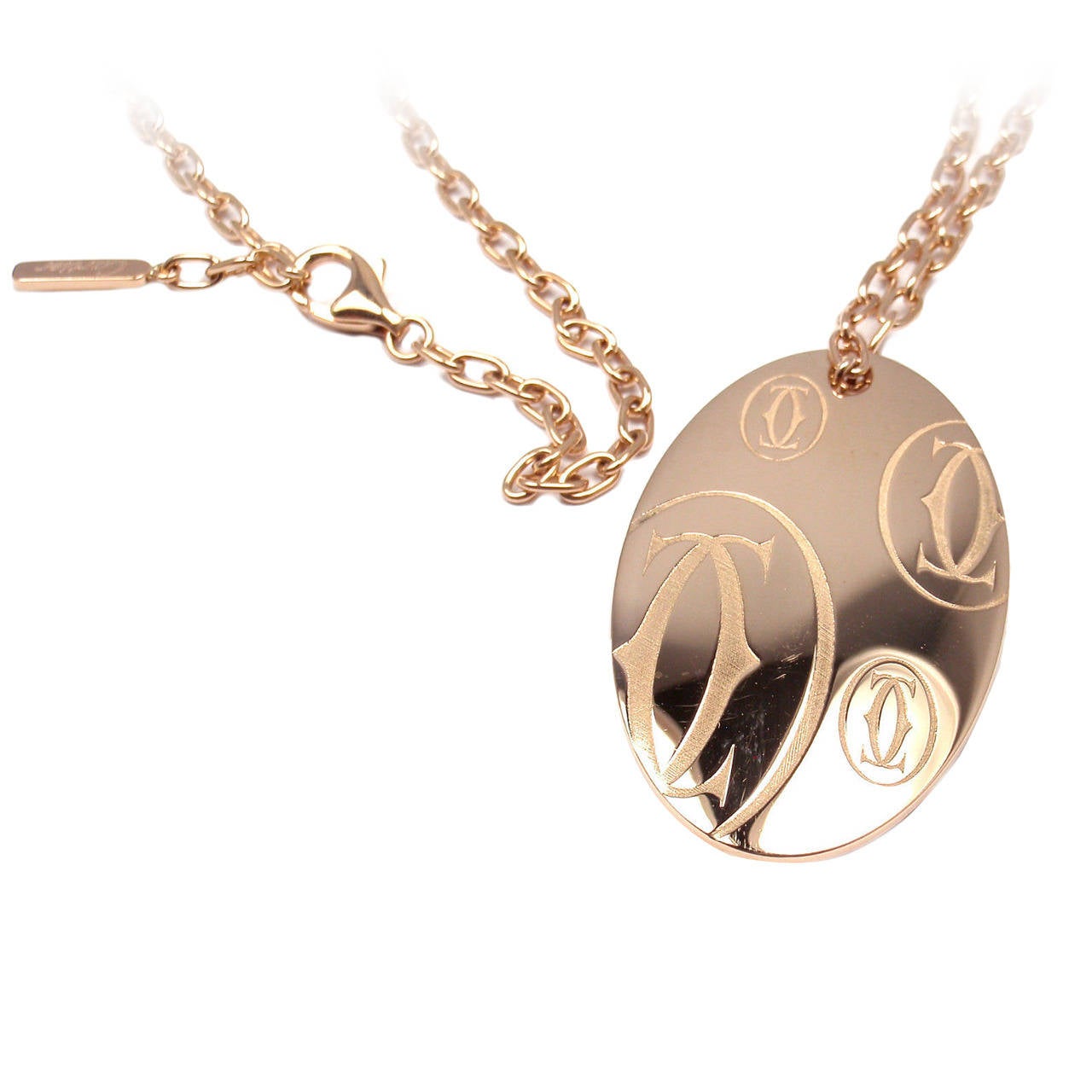 Cartier Large Oval Logo Double C Pendant 32" Long Rose Gold Necklace
