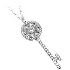 Tiffany & Co. Diamond Gold Platinum Petals Key Pendant Necklace