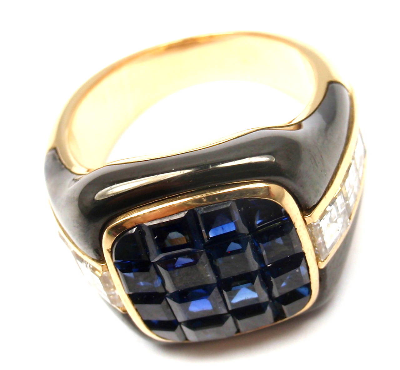 Piaget Enamel Invisible Set Sapphire Diamond Gold Cocktail Ring In Excellent Condition In Holland, PA