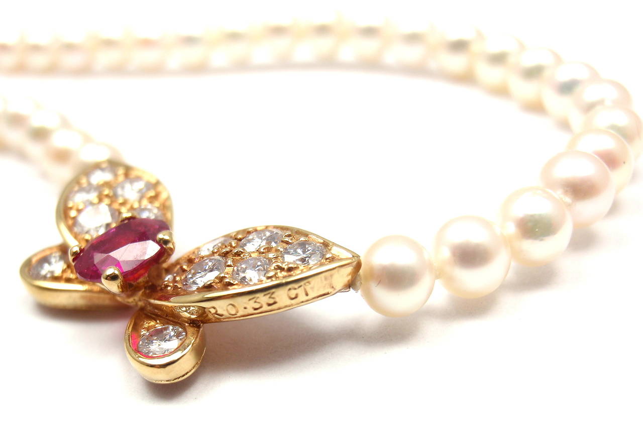 Van Cleef & Arpels Pearl Ruby Diamond Gold Butterfly Choker Necklace 1