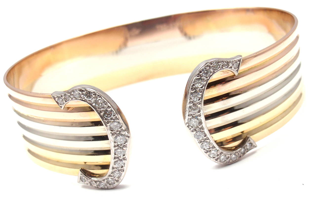 Cartier Diamond Tri-Color Gold Double-C Bracelet In New Condition In Southampton, PA