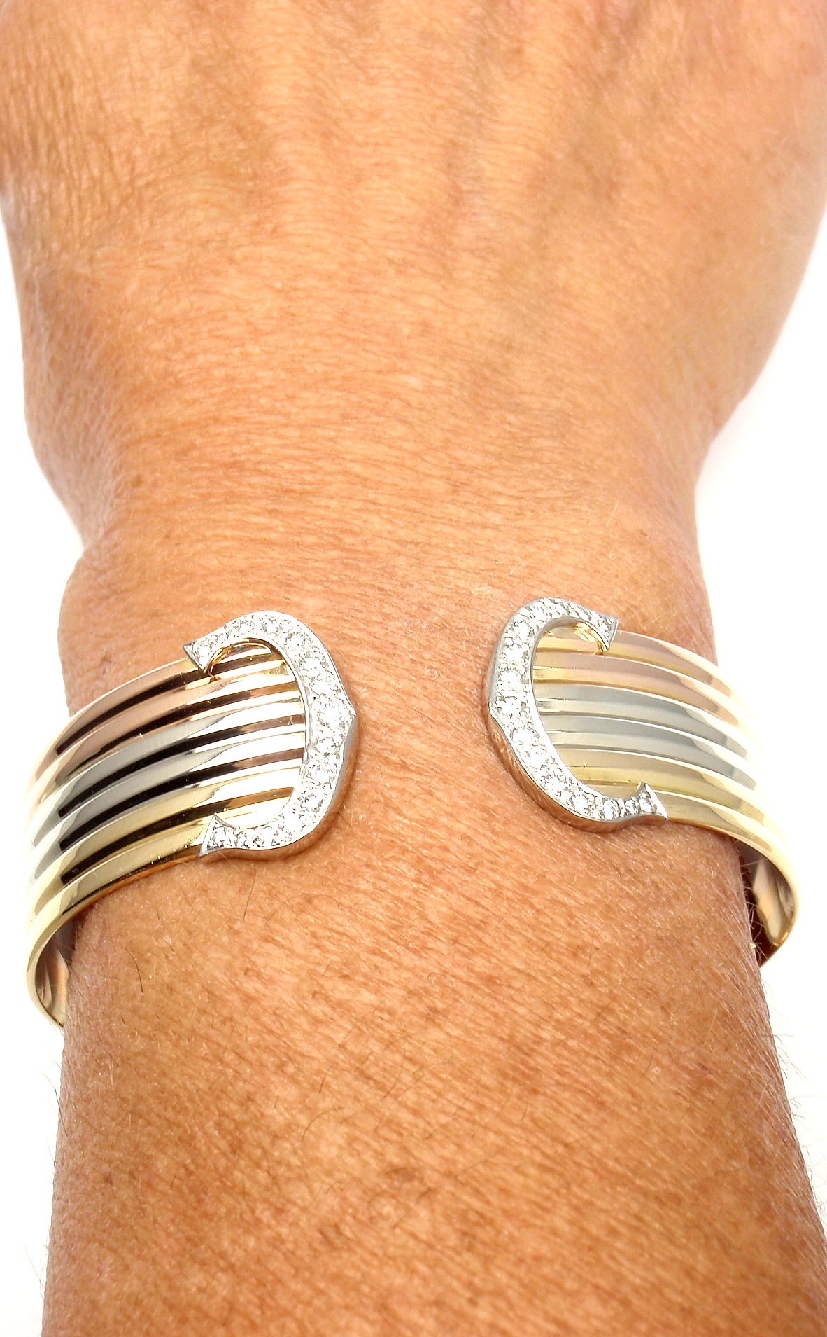 Women's Cartier Diamond Tri-Color Gold Double-C Bracelet