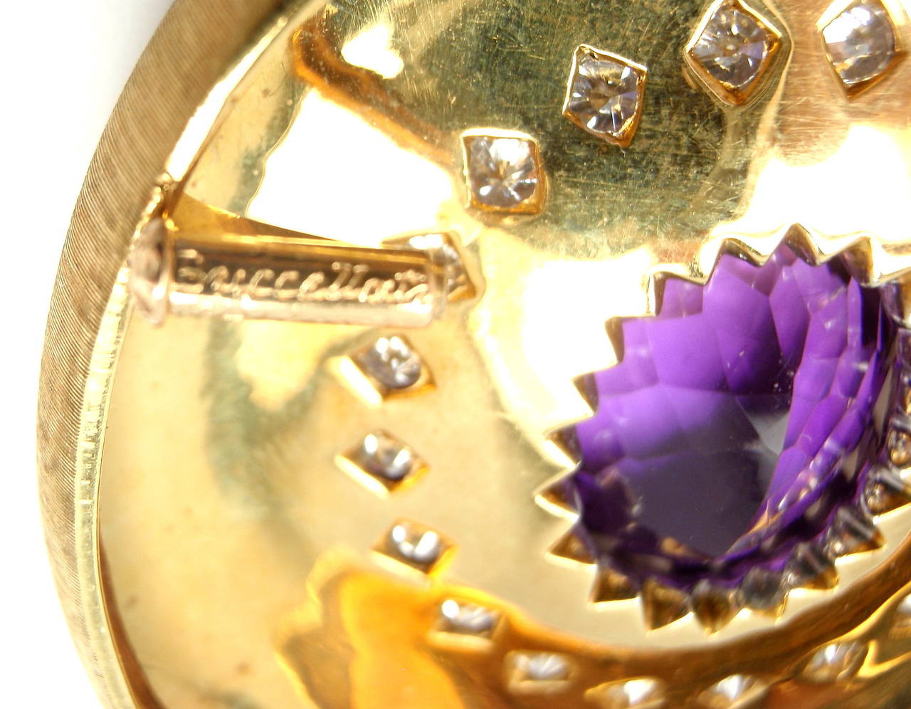 Buccellati Amethyst Diamond Gold Large Brooch Pin 1