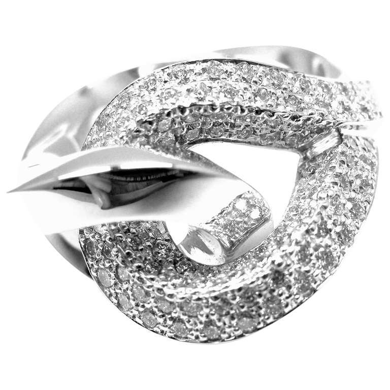 HERMES Twisted Free Form Diamond White Gold Ring For Sale