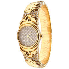 Bulgari Lady's Yellow Gold and Diamond Parentesi Bangle Bracelet Watch