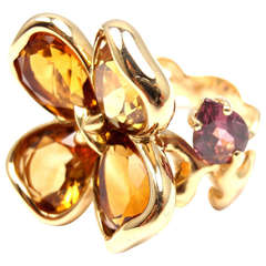 CHANEL CAMELIA Citrine Amethyst Yellow Gold Ring 5