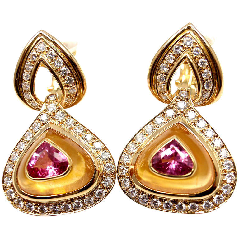 Harry Winston Diamond, Pink Sapphire, Citrine and Yellow Gold Earrings