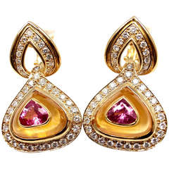 Vintage Harry Winston Diamond, Pink Sapphire, Citrine and Yellow Gold Earrings