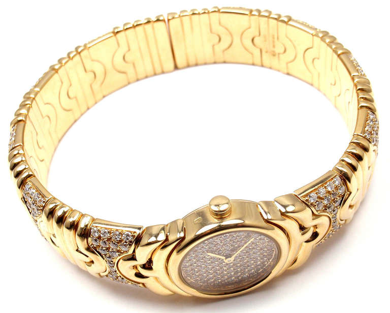 Bulgari Lady's Yellow Gold and Diamond Parentesi Bangle Bracelet Watch In New Condition In Holland, PA