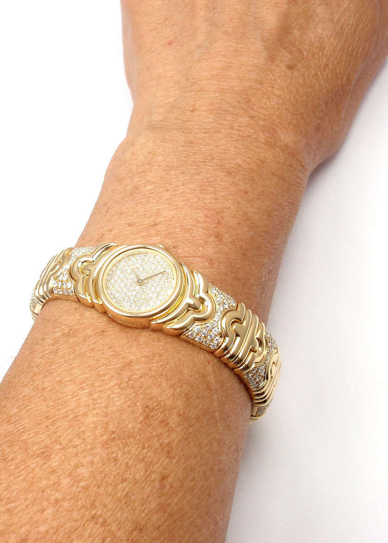 Women's Bulgari Lady's Yellow Gold and Diamond Parentesi Bangle Bracelet Watch