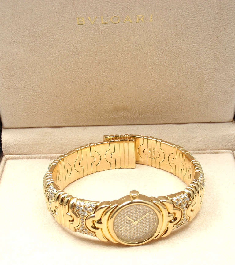 Bulgari Lady's Yellow Gold and Diamond Parentesi Bangle Bracelet Watch 3