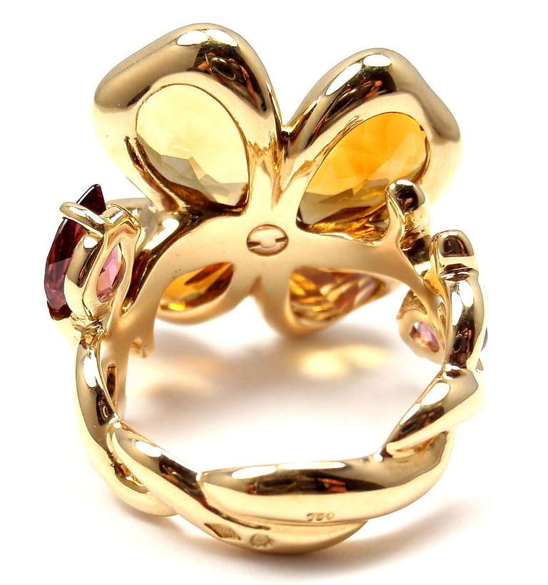 Chanel Camelia Citrine Amethyst Yellow Gold Ring In New Condition In Holland, PA