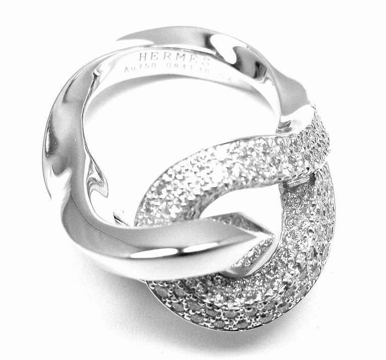 HERMES Twisted Free Form Diamond White Gold Ring In Excellent Condition For Sale In Holland, PA