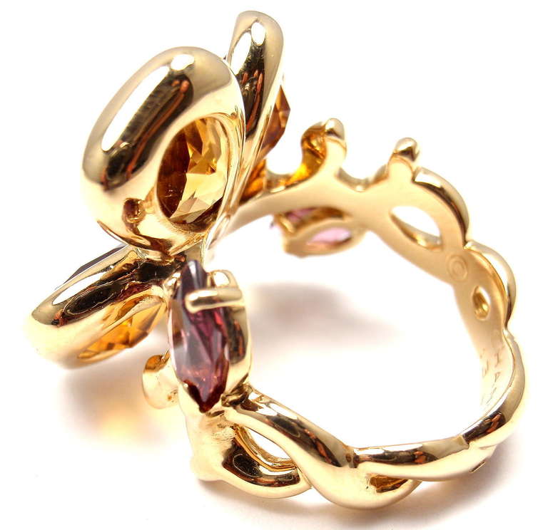 Chanel Camelia Citrine Amethyst Yellow Gold Ring 2