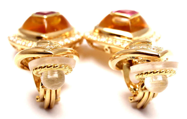 Women's Harry Winston Diamond, Pink Sapphire, Citrine and Yellow Gold Earrings
