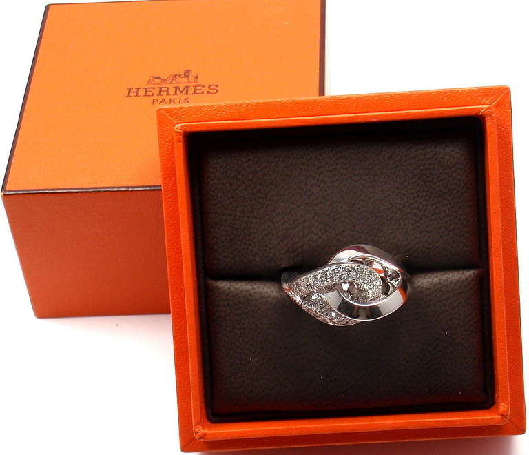 HERMES Twisted Free Form Diamond White Gold Ring For Sale 1