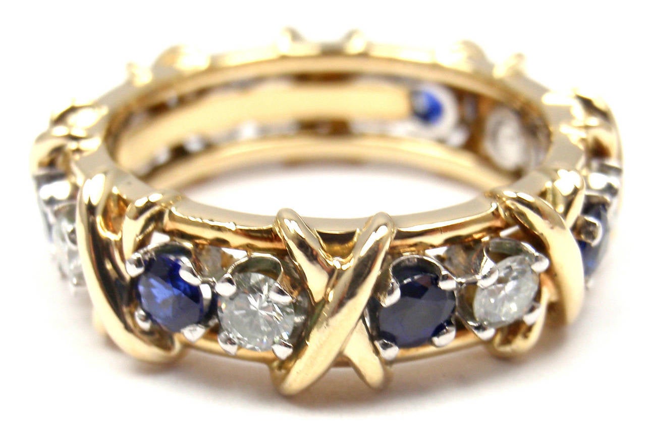 Women's Tiffany & Co. Jean Schlumberger Sapphire Diamond Platinum Gold Band Ring