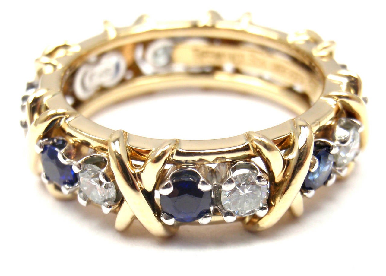 Tiffany & Co. Jean Schlumberger Sapphire Diamond Platinum Gold Band Ring 2