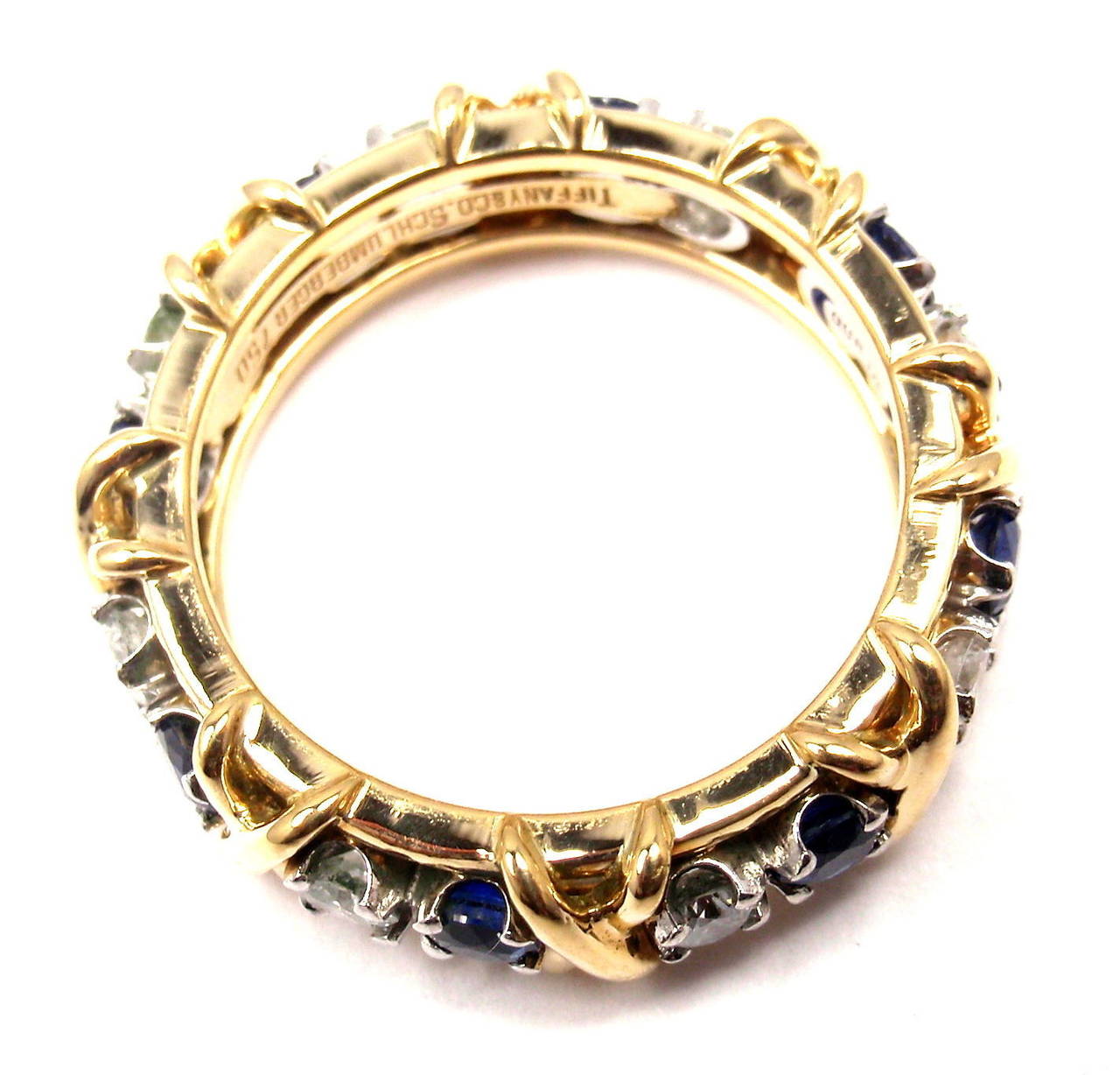 Tiffany & Co. Jean Schlumberger Sapphire Diamond Platinum Gold Band Ring In New Condition In Holland, PA
