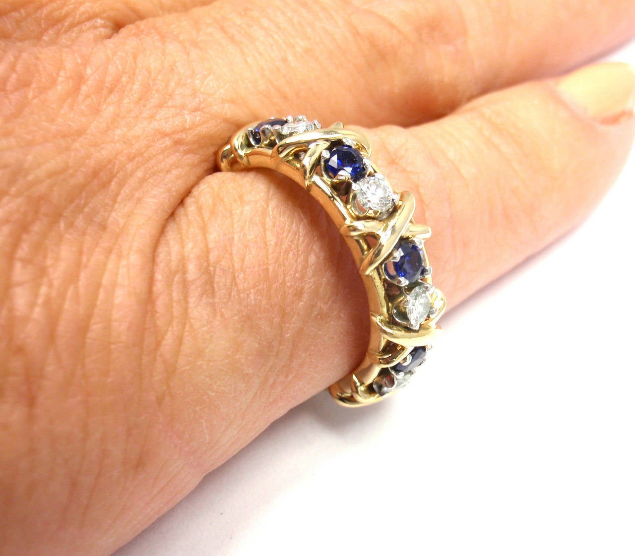 Tiffany & Co. Jean Schlumberger Sapphire Diamond Platinum Gold Band Ring 3