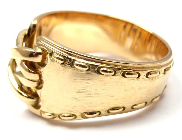 Women's Hermes Lace Up Wide Yellow Gold Band Ring