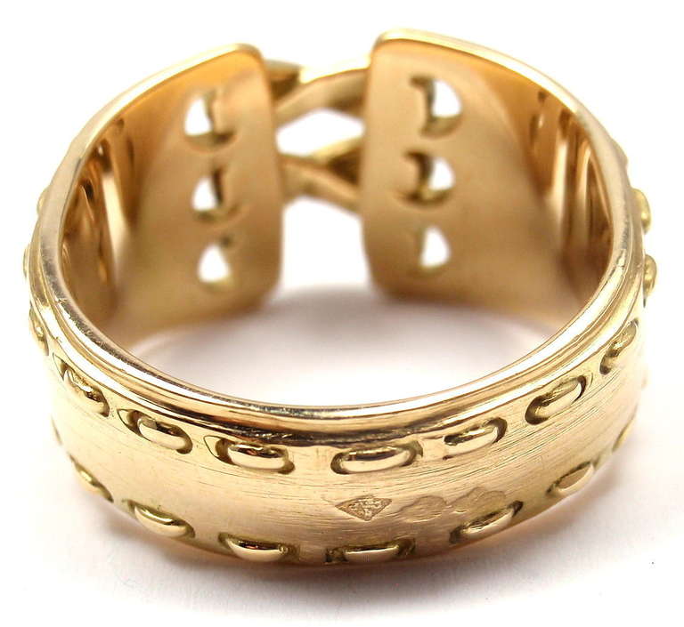 Hermes Lace Up Wide Yellow Gold Band Ring 1