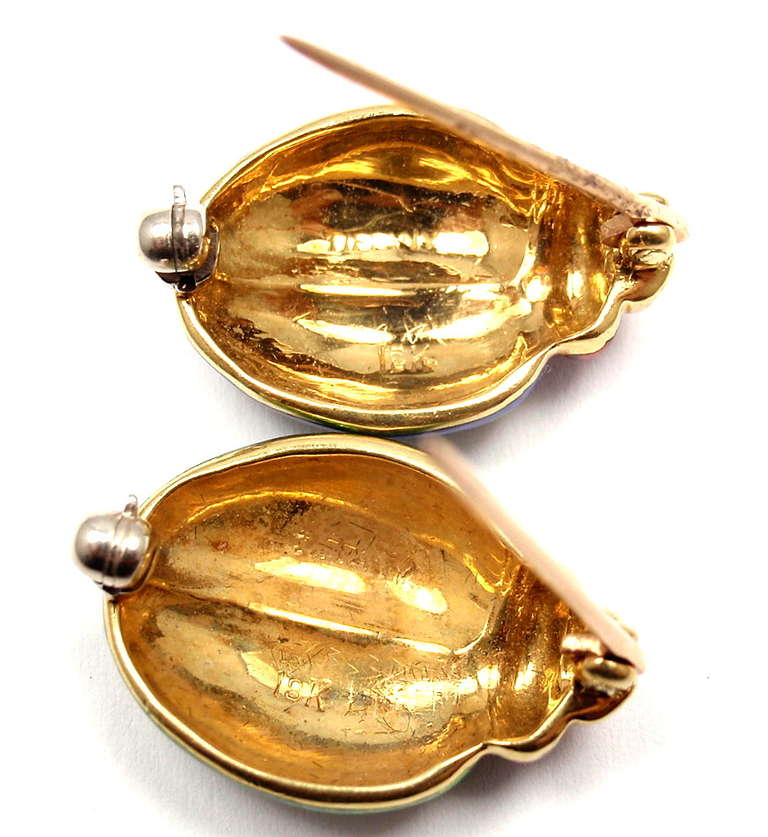 18k Yellow Gold Enamel Set Of Two Love Bug Pins Brooches by Tiffany & Co.

Details:
Weight: 8.8 grams (combined)
Measurements: Each brooch 21mm x 15mm
Stamped Hallmarks: Tiffany 18k
*Free Shipping within the United States*

YOUR PRICE: $2900