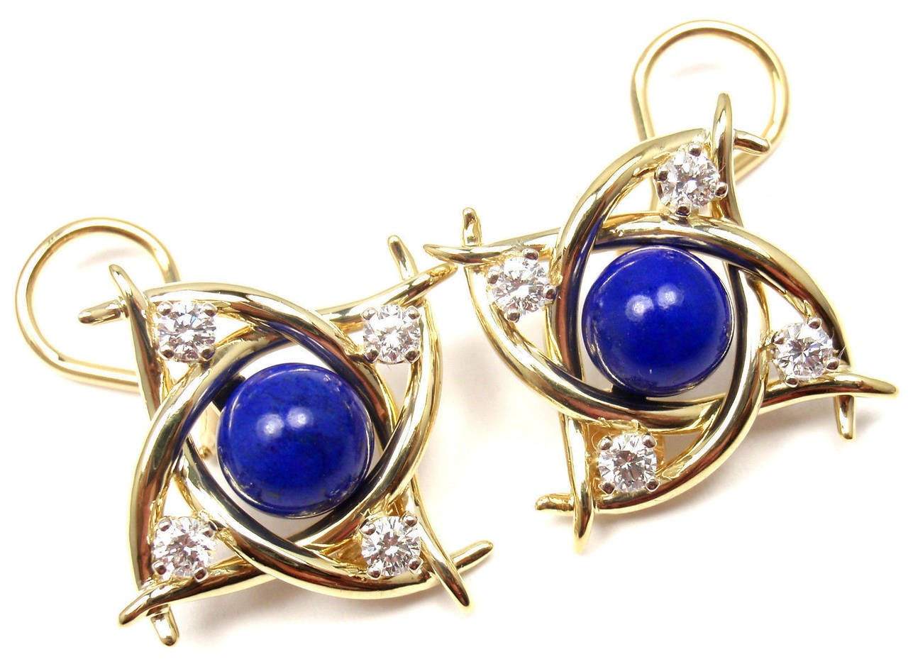 Women's Tiffany & Co. Lapis Lazuli Diamond Gold Earrings