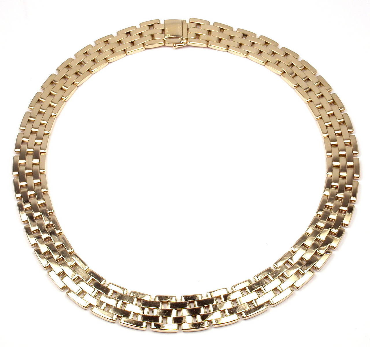 18k Yellow Gold Five-Row Maillion Panthere Necklace by Cartier.
This stunning necklace comes with an original Cartier box & Certificate.

Details:
Weight:  152.3 grams
Length: 16