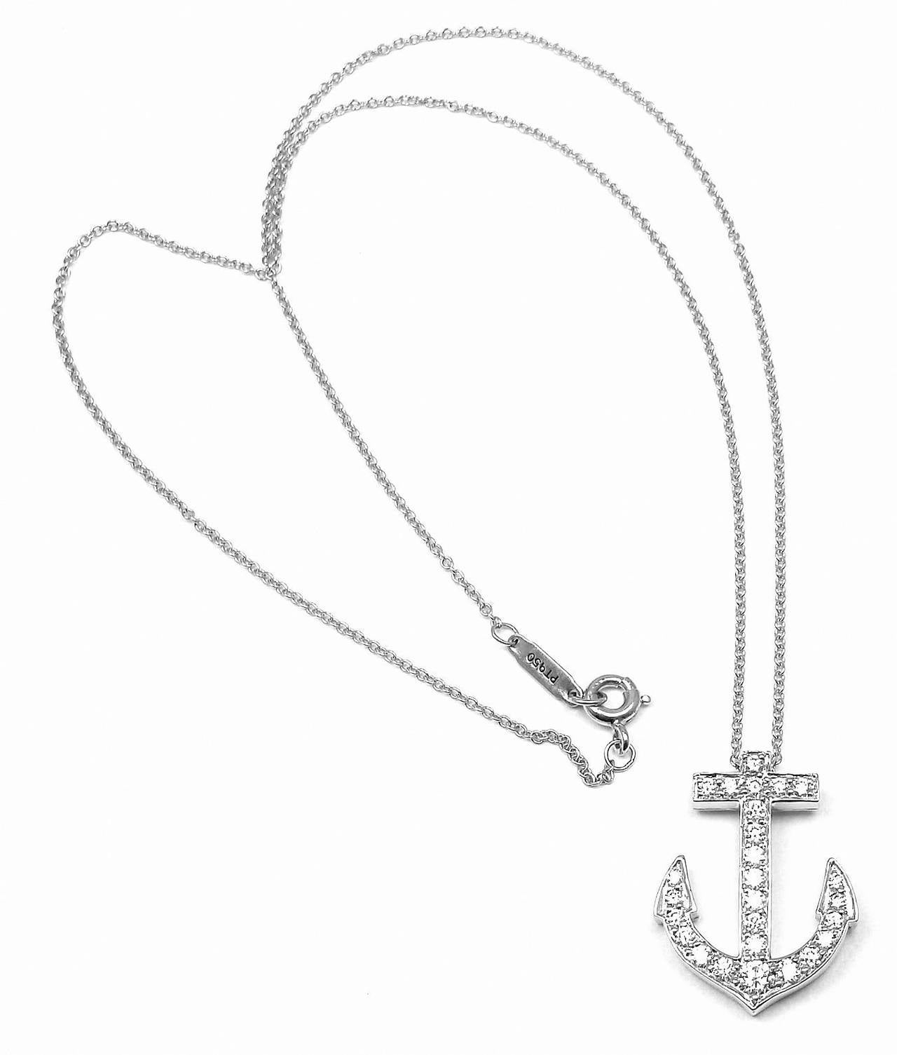 Tiffany & Co. Diamond Platinum Anchor Pendant Necklace In New Condition In Holland, PA