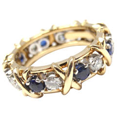 Retro Tiffany & Co. Jean Schlumberger Sapphire Diamond Platinum Gold Band Ring