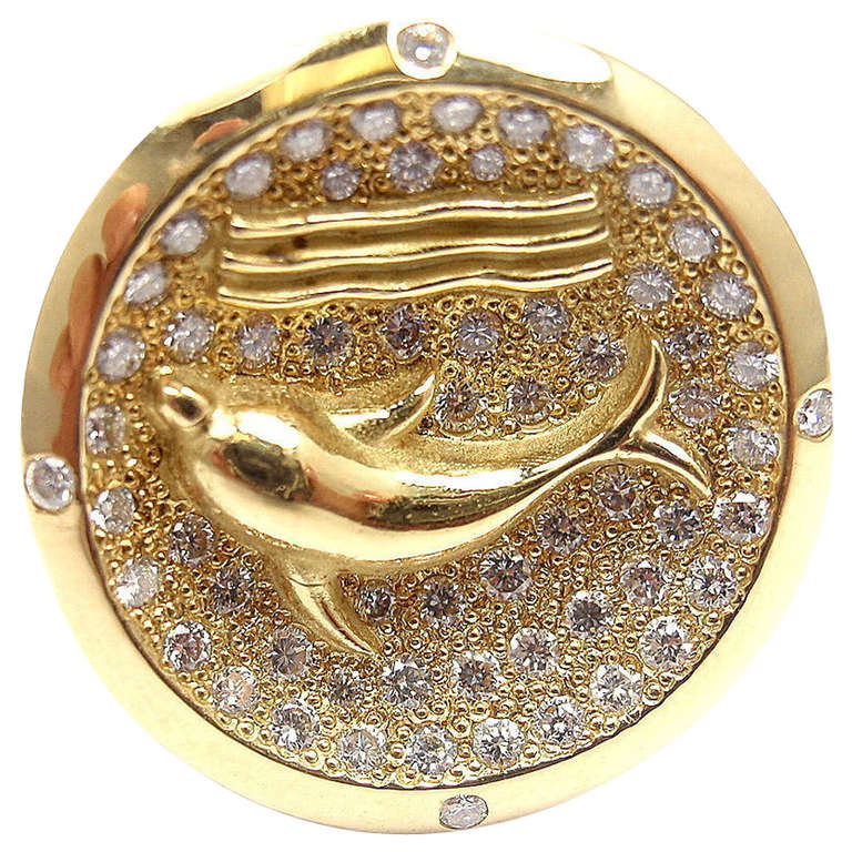 Temple St. Clair Save The Dolphins Diamond Yellow Gold Ring