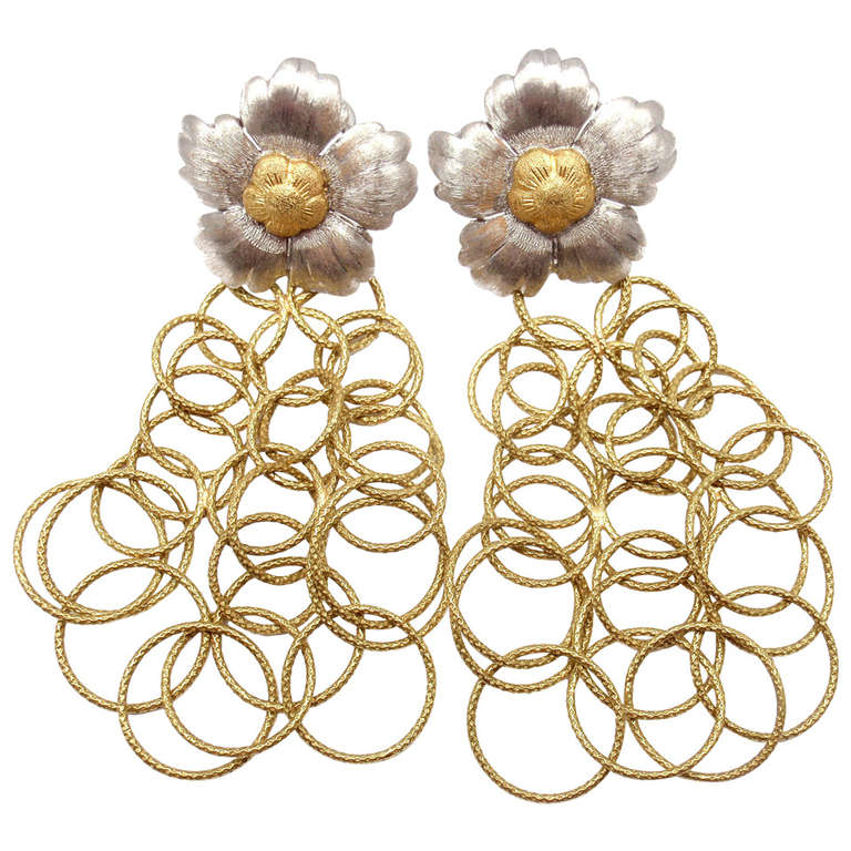 BUCCELLATI Olympia Magnolia Flower Yellow & White Gold Earrings